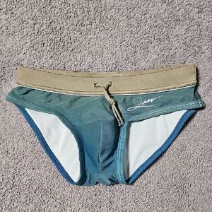 Luxe Teal and Khaki Men’s Swim Brief